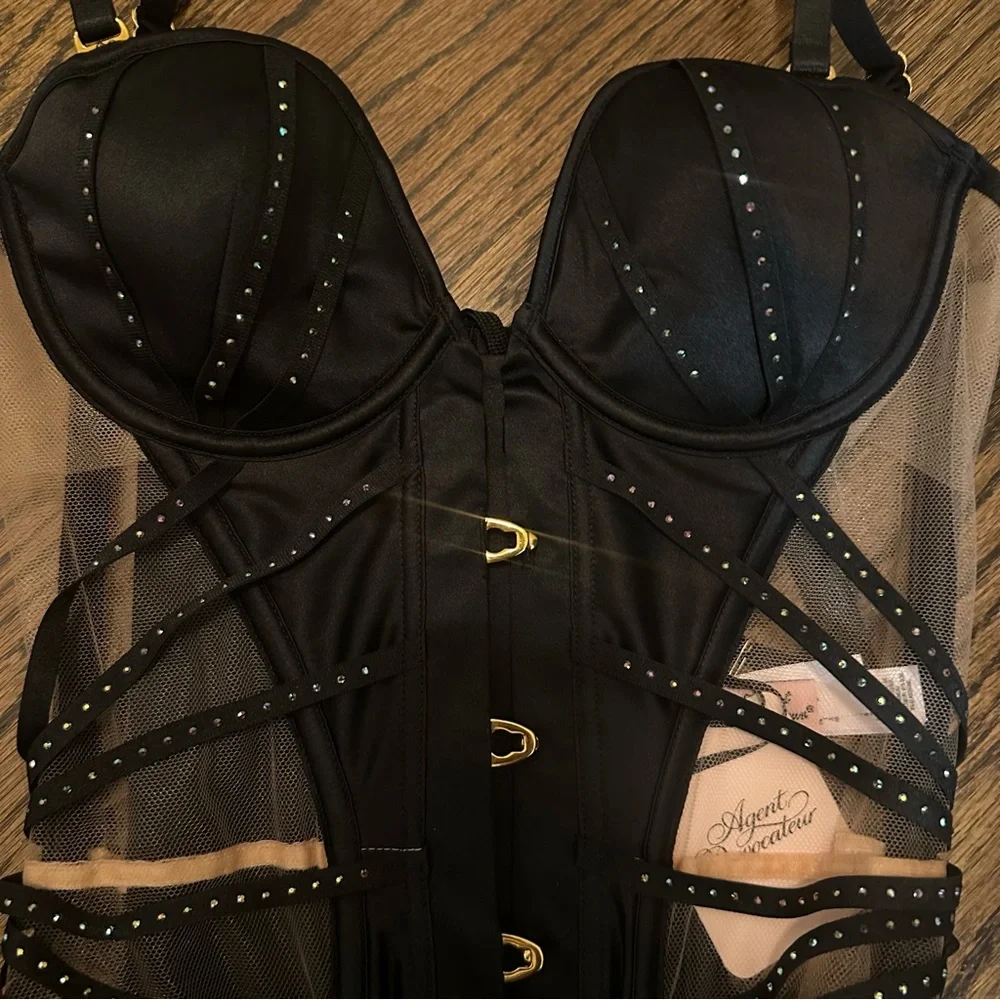 Agent Provocateur Rubi corset size 2 small Swarovski crystals black nude - Picture 5 of 17